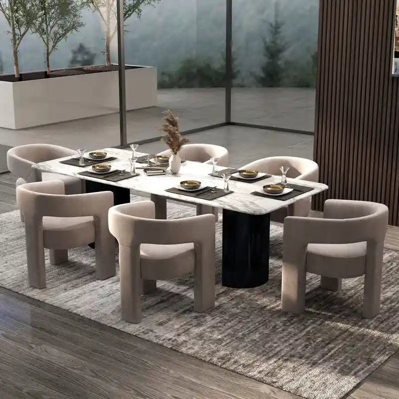 Moderner Glamour-Esszimmerstuhl aus Samt mit offener Rückenlehne, 6er-Set
