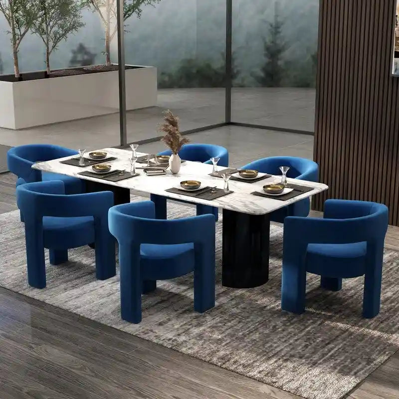 Moderner Glamour-Esszimmerstuhl aus Samt mit offener Rückenlehne, 6er-Set