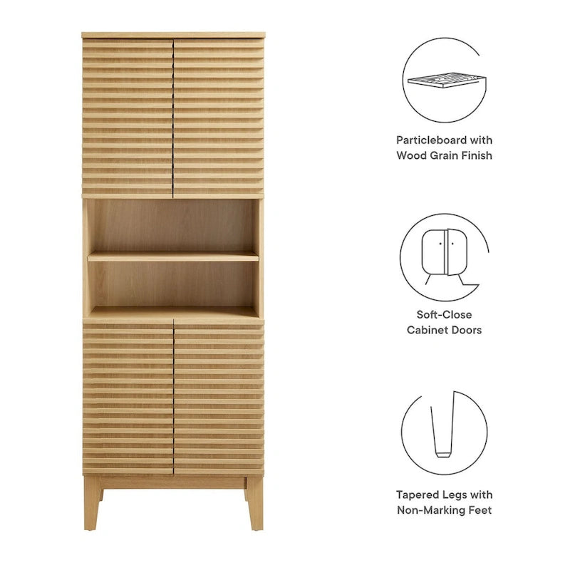63 Zoll hoher Badezimmerschrank mit Soft-Close-Türen und verstellbaren Einlegeböden